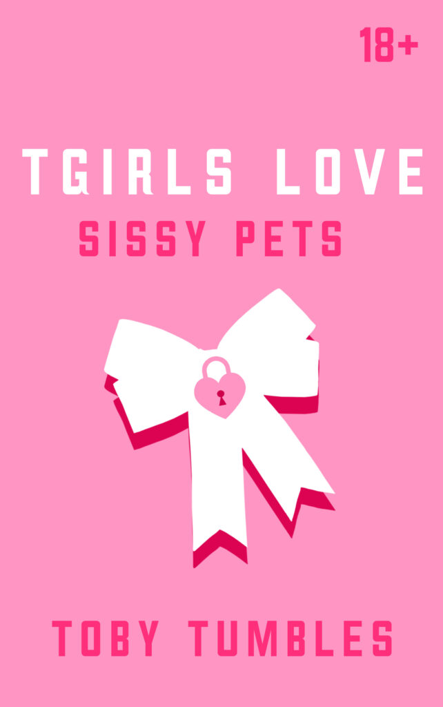 pink background, a graphic white bow with a light pink lock. Tgirls love Sissypets. 18+ by toby tumbles